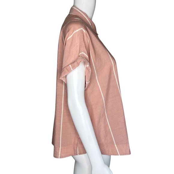 Lucky Brand Shirt Womens Medium Pink White Stripe Button Up Bohemian Preppy - Picture 2 of 7